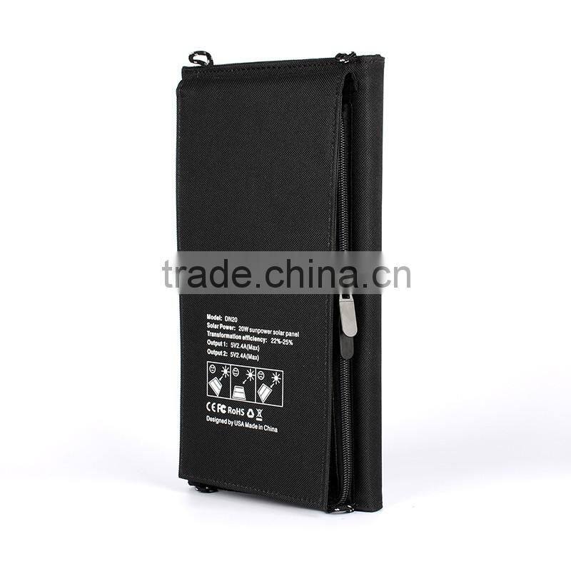 High efficiency 20W waterproof foldable solar mobile phone charger
