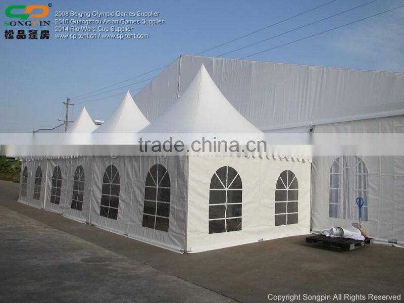 Best quality combined high peak wedding tent wholeslae with carpet and linings decoration