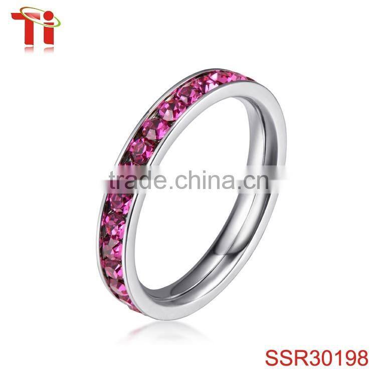 316L Stainless Steel Peridot Green Cubic Zirconia CZ Eternity Wedding 4MM Band Ring