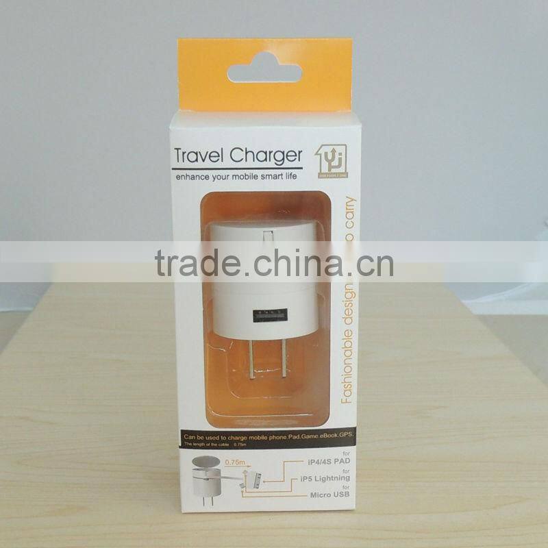 New EU Plug 3 in 1 Retractable USB Cable Support 3 in 1 Charger