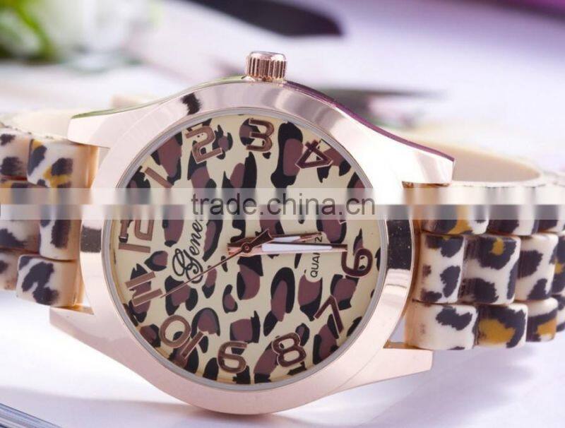 Women's Geneva Watch Leopard gold color Silicone Wristwatches Quartz Ladies dress watch dropship digital time Sport Watch
