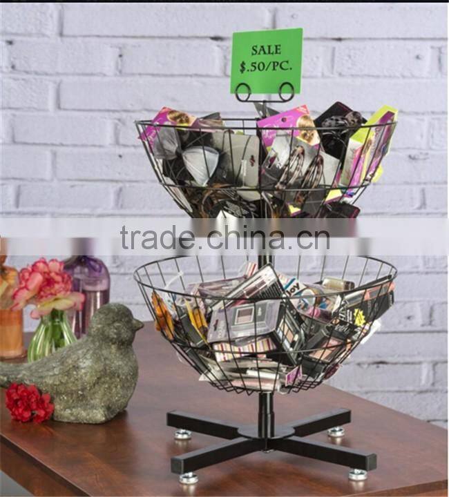 2-Tier Counter Rotating Metal Basket Stand Impulse Merchandise Display