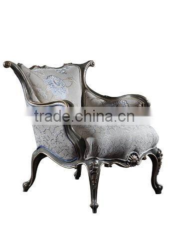 Replica French Style Palace Bedroom Furniture, Solid Wood Carved Sofa Chair Luxury Upholstery Wing Back Single Chair