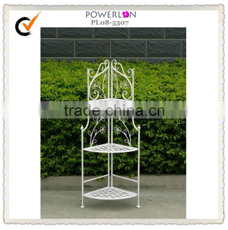 outdoor antique white iron flower shelf