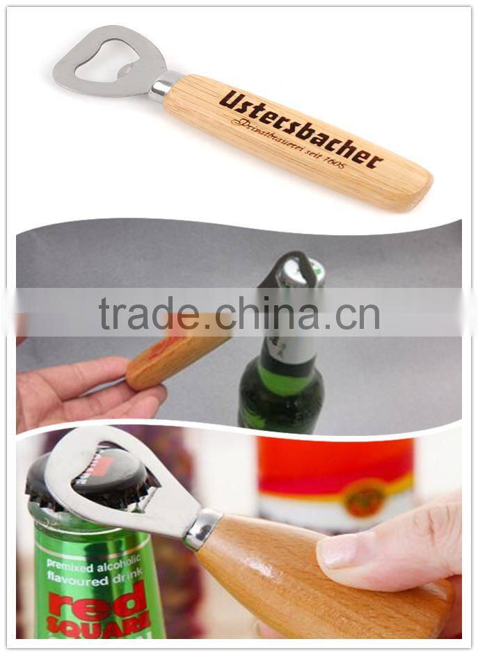 Fancy trade assurance promotion custom wood beer bottle opener with wooden handle wholesale