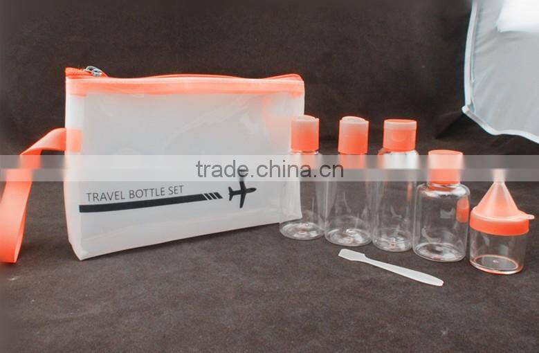 7pcs platic cheap color travel bottle kits with pink cap travel bottle set