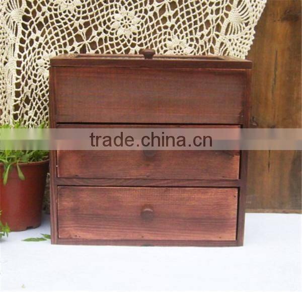 Vintage Small Wooden Cabinet Box With 6 Grids and 2 Drawer Glass Cover Storage Box Old Style Wood Craft Home Decoration 25*17*2