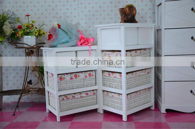 Wholesale wooden storage cabinet with basket drawers