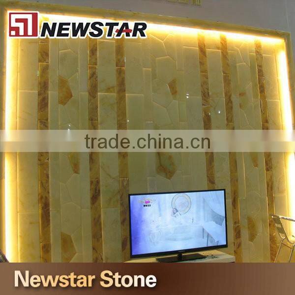 Backlit light green onyx stone sheet wall panel