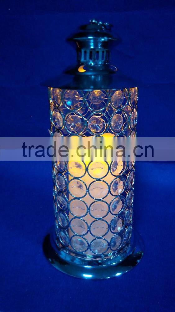 hand weaving acrylic diamond with LED candle Xmas hurricane lamp decorations