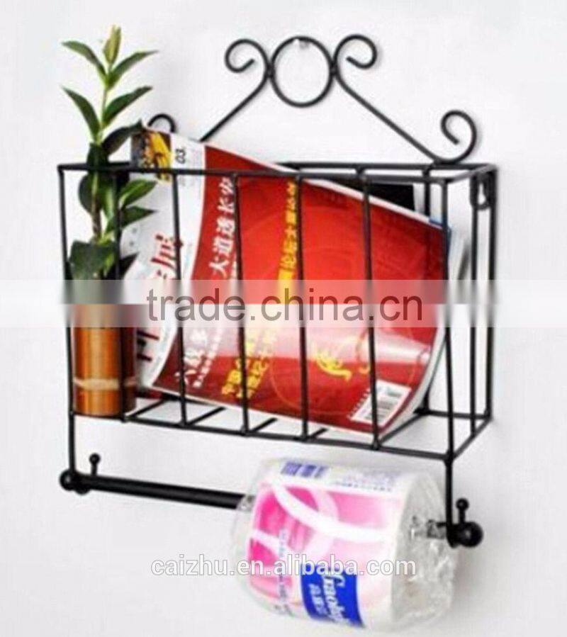 Iron Art Black and White Magazine Rack with Tissue Holder