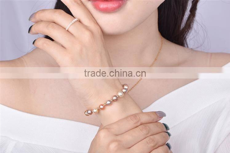 AAA 13-14mm round multicolors Edison pearl bracelet