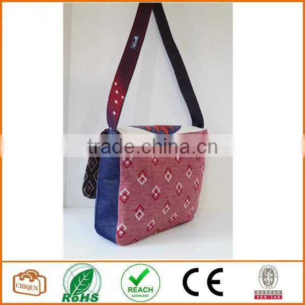 Red, white and blue upcycled messenger or laptop bag made with vintage materials OOAK