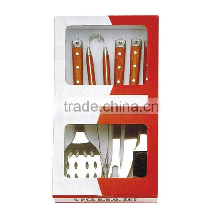 5pcs high quality luxury barbecue tool set with color wood handle