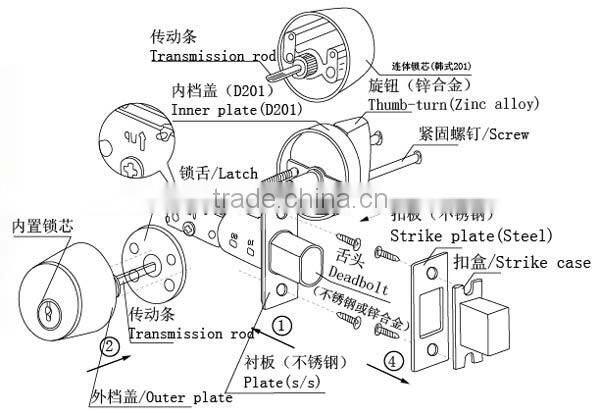 South Korea flower marble mortise wooden inner deadbolt door cylinder lock