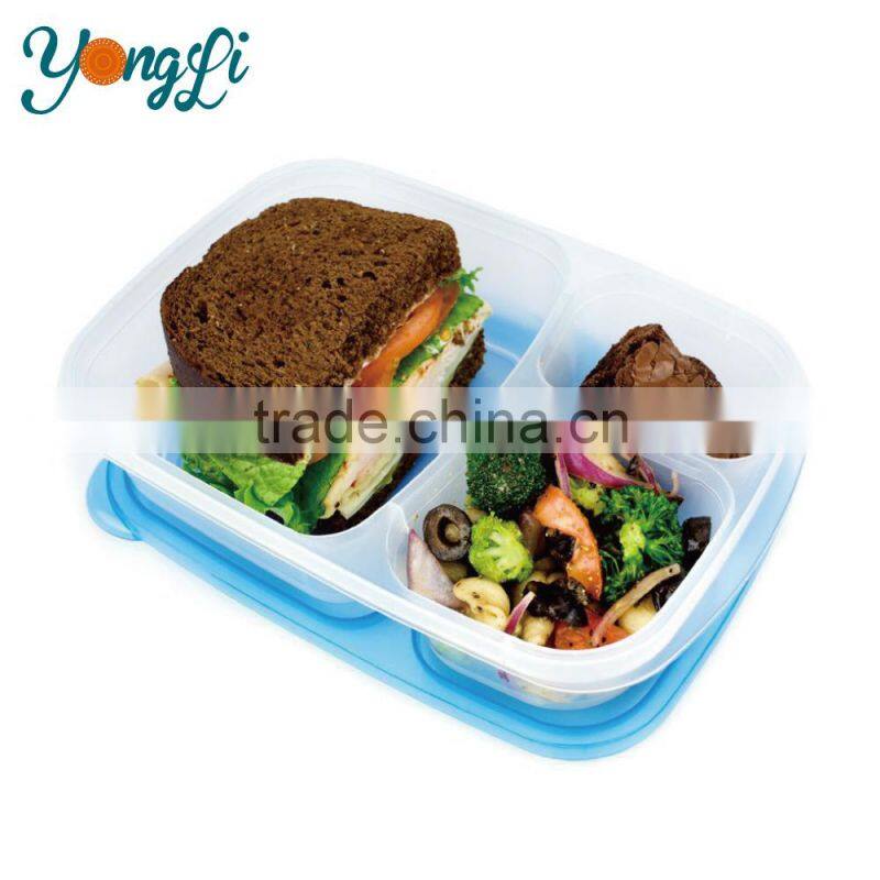 Wholesale BPA Free Plastic 3-Compartment Container Bento Lunch Box