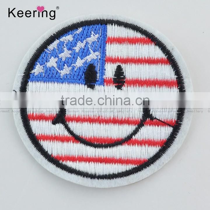 Fancy American smiley face embroidery patch custom WEF-026