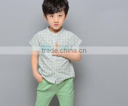 Aliabba wholesale fashion boy shirts band collar short sleeve checks shirts for children