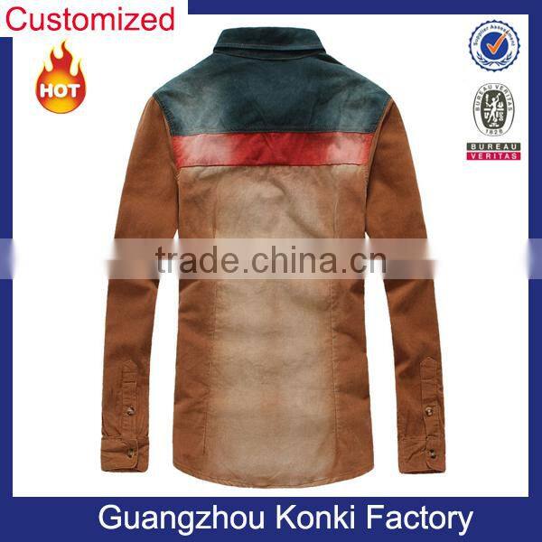 Denim fabric mandarin collar shirt with high quality