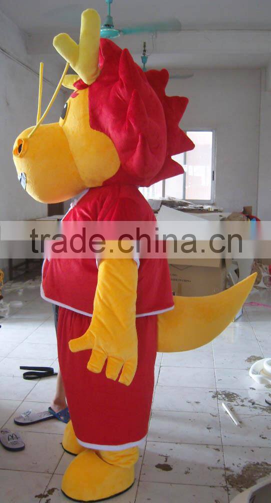 Yellow Dragon With Blue Suit Mascot Costume