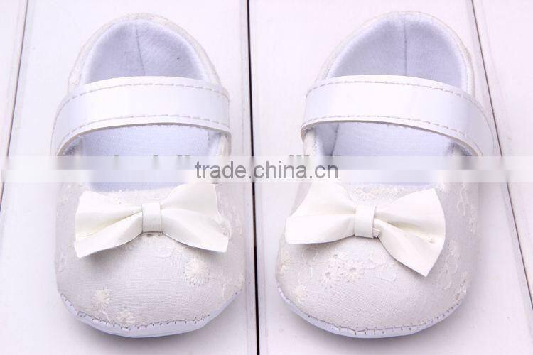 100% cotton white baby shoe with white bow wholesale kids shoes infant walking shoes baby walker