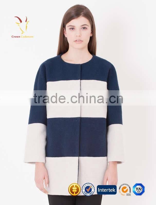 2016 Best Sale Long Womens Wool Cashmere Coat for Women Cashmere Coats with Crew Neck Collar