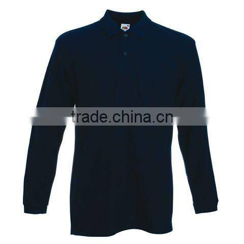 Cheap Custom Printed 100% Cotton Premium Long Sleeve Pique Polo Shirts for Men