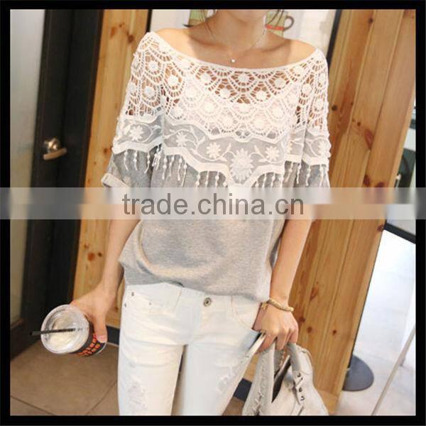 Hot sell fashion korea style lace design women summer blank latest printing t-shirt girl