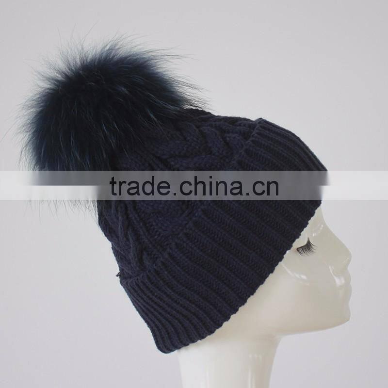 Myfur Knitted real fur pom pom attached crochet fancy baby beanie hats
