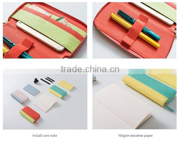 A6 size PU material planner with zipper sweety color daily planner diary