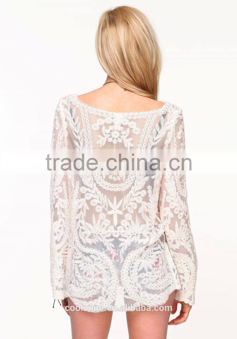 Latest summer lace blouse fashion blouses for middle aged women