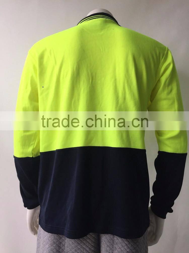 Hot sale poly/cotton two-tone long sleeve Australia safety day use only reflective polo shirt