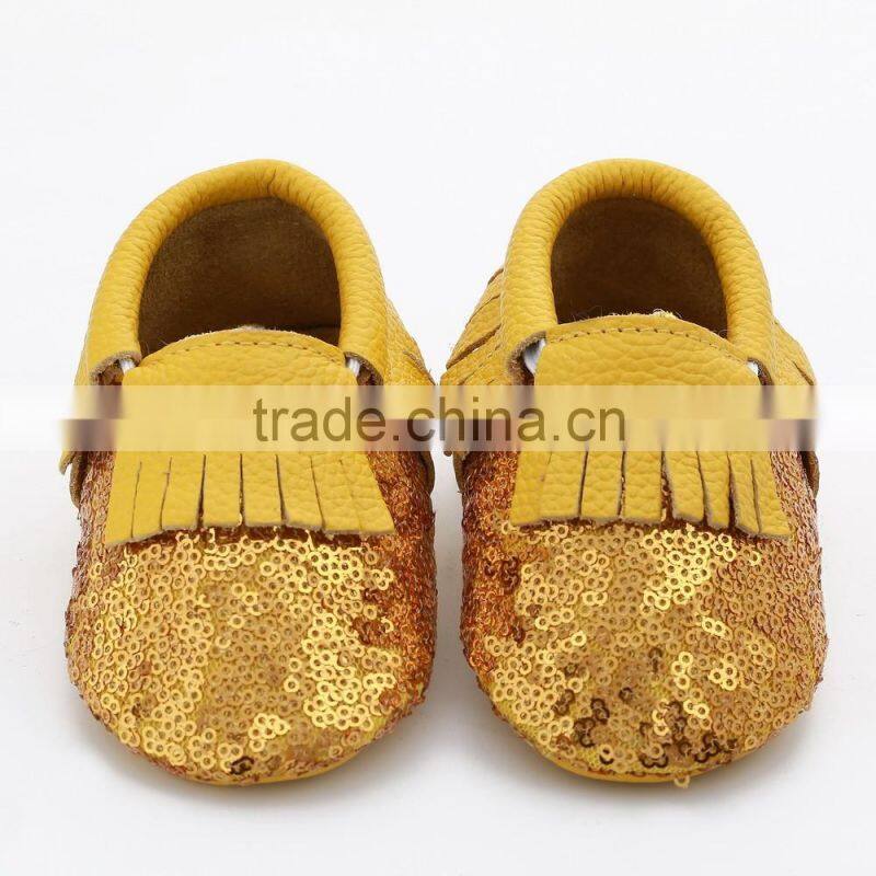 Multicolor sequin fringed leather baby moccasins, sequin baby moccasin