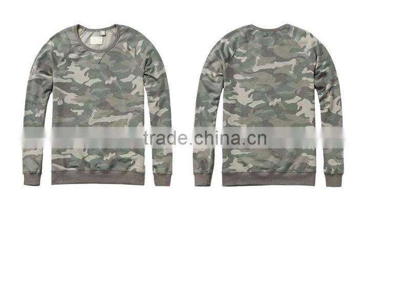 cotton/spandex kint camouflage full printing raglan sleeve military sweater/pullover with overlocking
