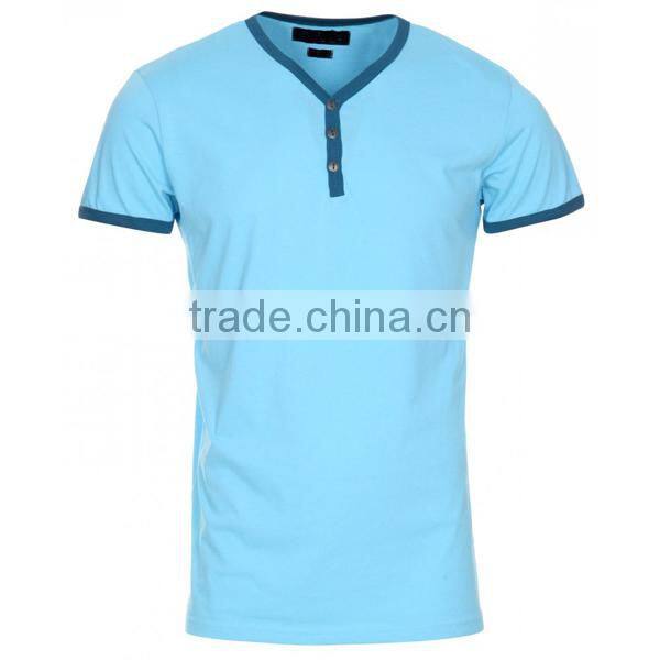 Short Sleeve V Neck T Shirt With Button/Button T Shirt