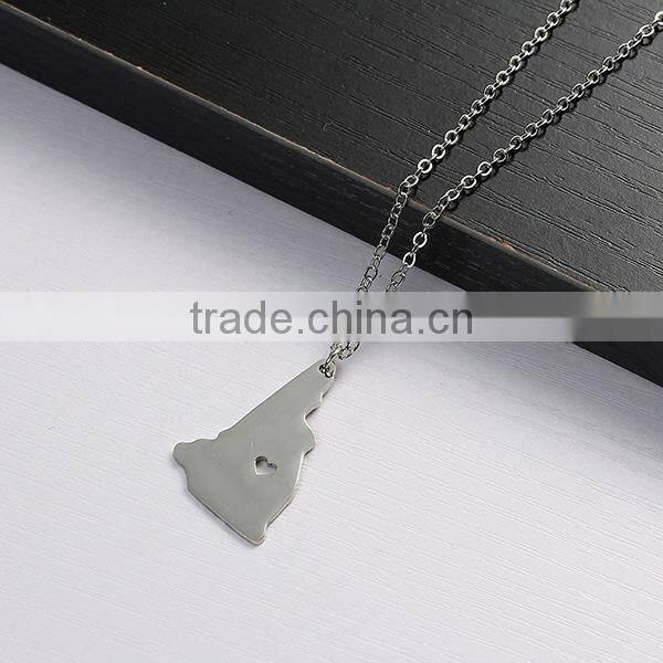 New Fashion 304 Stainless Steel Silhouette Map USA/America New Hampshire State Charm Necklace Link Cable Chain