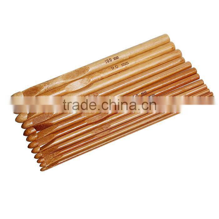 10mm - 3mm Natural Bamboo Single Pointed Afghan Tunisian Crochet Hooks Needles