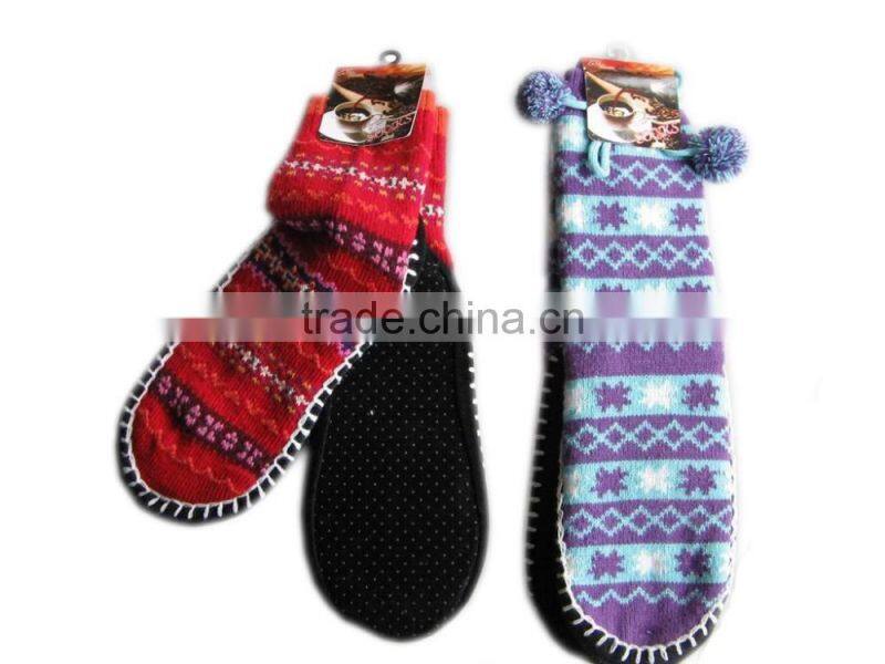 anti-slip striped Knitted warm cute floor socks with flower
