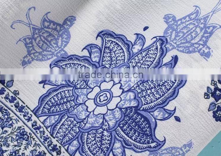 2017 new model summer dress women off shoulder straight loose blue and white porcelain printed dress