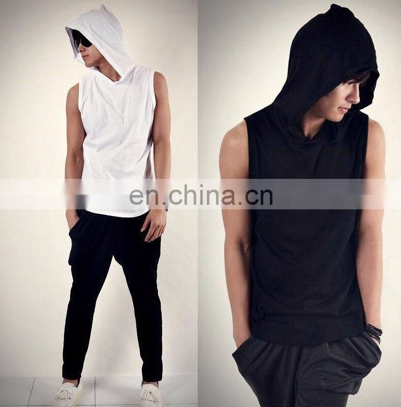 New Fashion-Men-Beach-Hooded T-shirt -Casual-Hoodie-Sleeveless Tshirt-Custom hoddie style tshirt