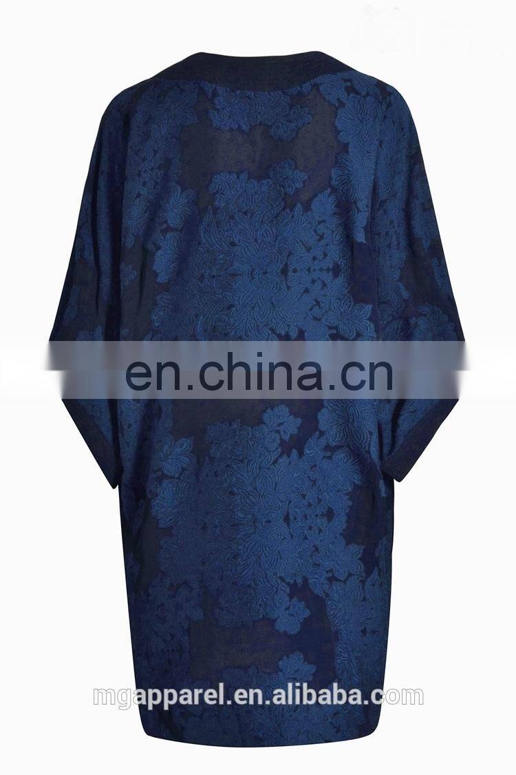 chinese wholesale women clothes OEM embroidery floral navy cardigan kimono for sale