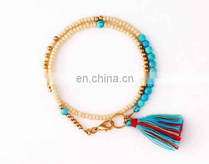 Custom promotional gift leisure fashionable tassel bracelet stone charm bracelet