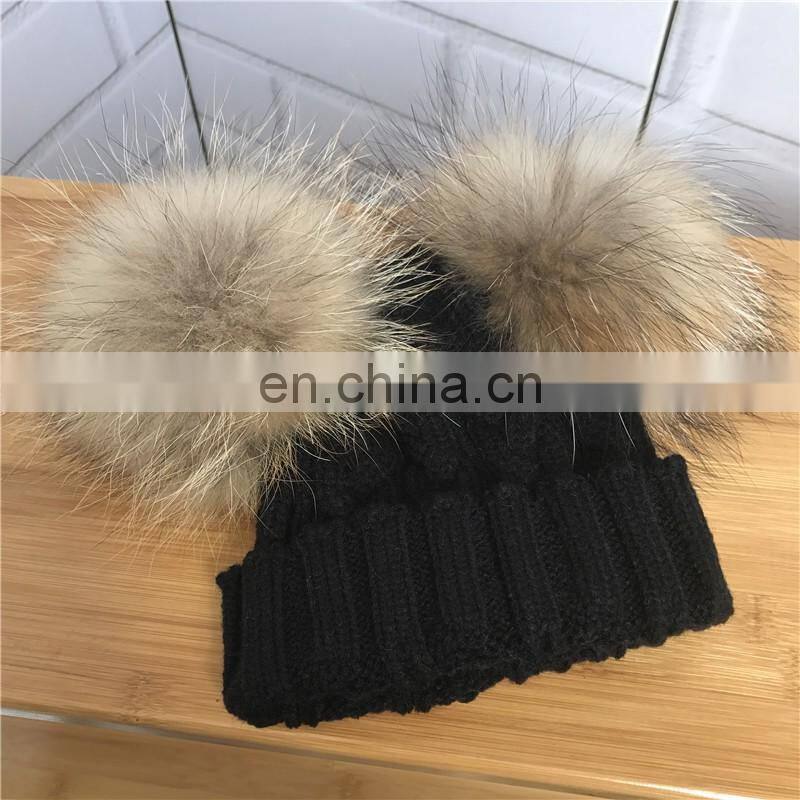 Kids Knitted Hats with Double Fur Balls Baby Cute Winter Warm Beanies Hats Baby Knitted Hat