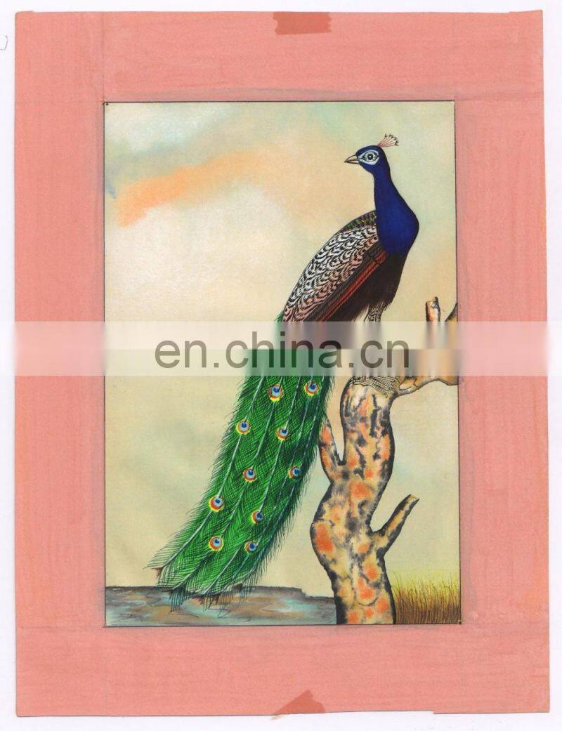 Peacock Portrait Original Paper Painting Original Water Color Hand Painted Bird Miniature Art