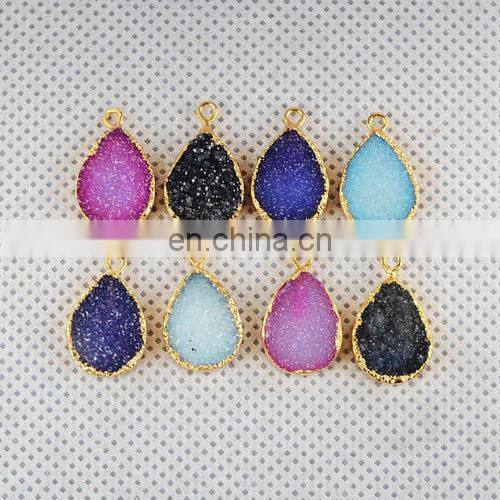 2015 wholesale gemstone pandent/Agate Slice Pave Set Pendant/Silver CZ pave pandent