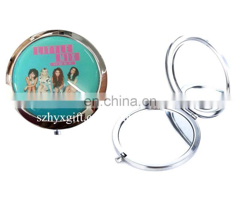 Round epoxy printed metal pocket make up mirror