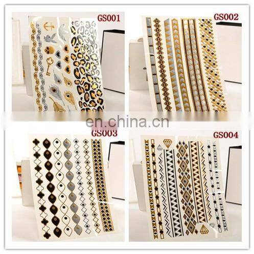 Wholesale Newest Design Tattoo Sticker Metallic Sexy Ladies Makeup& Henna Small Order Cheap Tattoo Stickers Paper Gold Silver