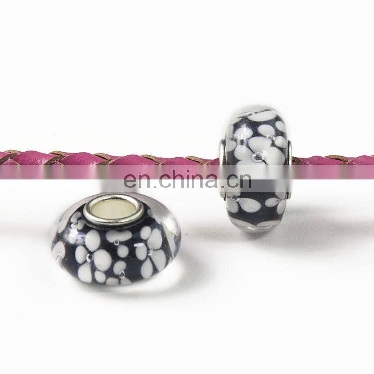 Collectibles small side copper-nickel alloy pipe black white floral glass beads loose beads