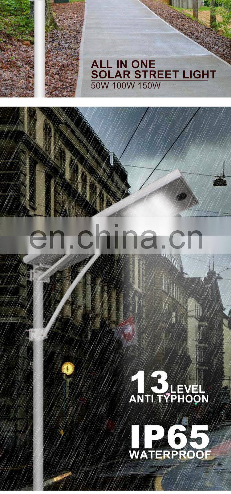 China solar factory 150 watts solar street light sensor solar street light battery lithium auto solar street lighting