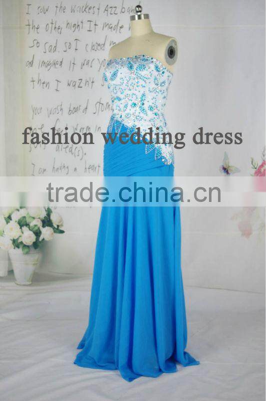 2013 Gorgeous Real Blue Chiffon Beaded Design Evening Dress